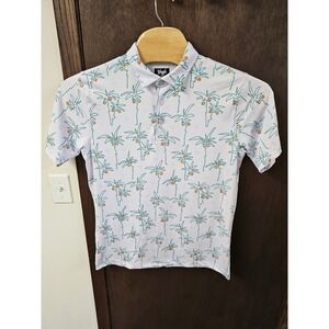 Waggle Golf Polo Mens Large White Palm Tree Print Short Sleeve Performance Shirt